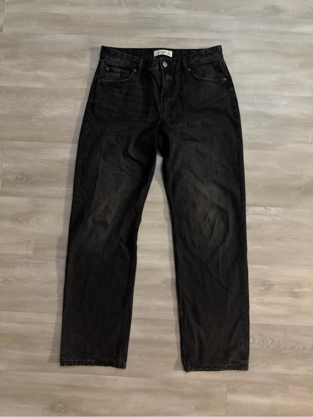 Pull&Bear Women's Black Distressed Boyfriend Straight Leg Baggy Jeans